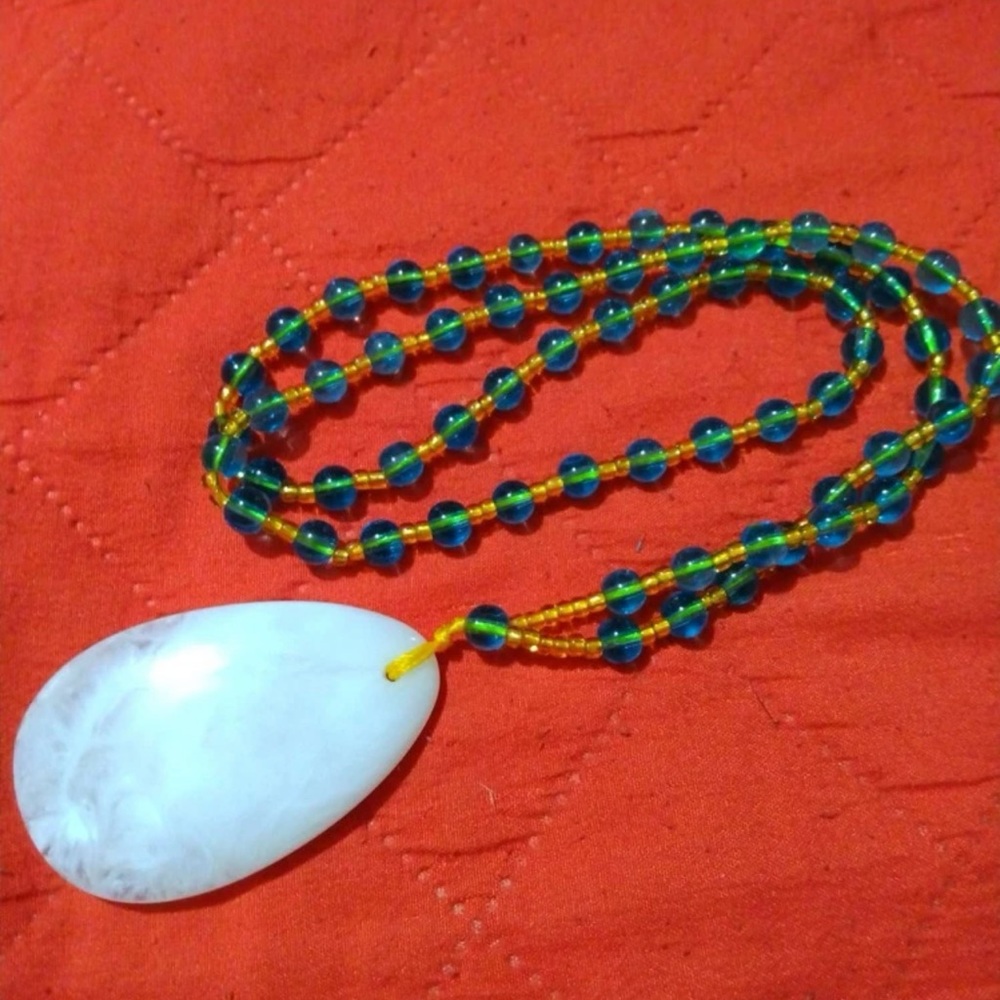 Vintage Natural Honey Yellow Jadeite Jade Gemstone Water Drop Beaded Necklace - Picture 6 of 12